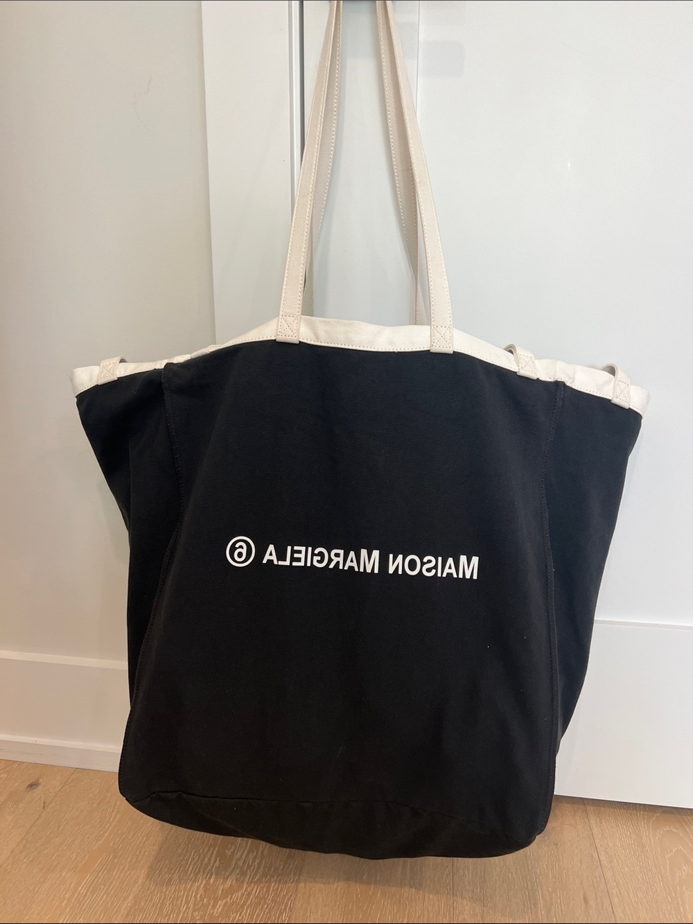 Maison Martin Margiela Black Canvas Tote with white/cream Handles